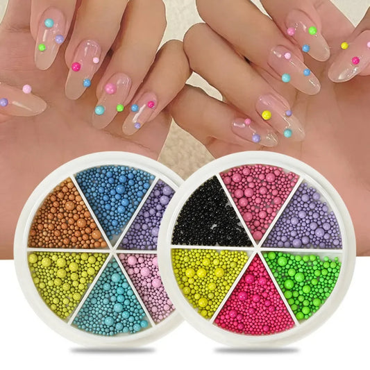 Vanilla 6 Grids Nail Art Tiny Steel Caviar Beads Mulit Size 3D Design