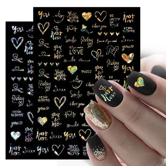 Vanila 1PC 3D Laser Heart Letter Nail Sticker